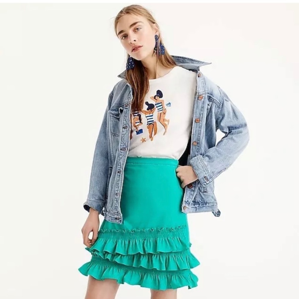 J Crew Turquoise Mini Skirt in Cotton Poplin 0